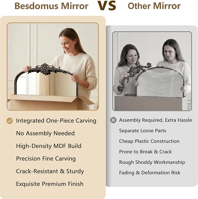 Besdomus Vintage Black Arched Mirror: 24"x42" French Large Arch Black Antique Wall Mounted Mirror - Traditional Ornate Home Decor for Living Room/Entryway/Fireplace/Bathroom - Idea for Young Couples - Image 7