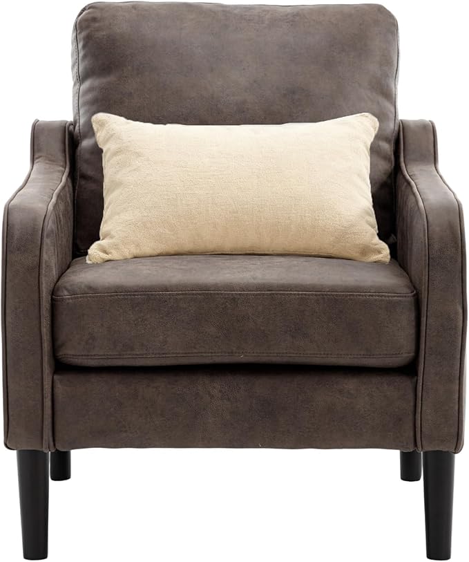 Ribilake Brown Accent Chair - Upholstered Armchair with Side Pockets, Comfy Living Room Arm Chair, Faux Leather Reading Accent Chairs for Bedroom, Living Room, Apartment, Office
