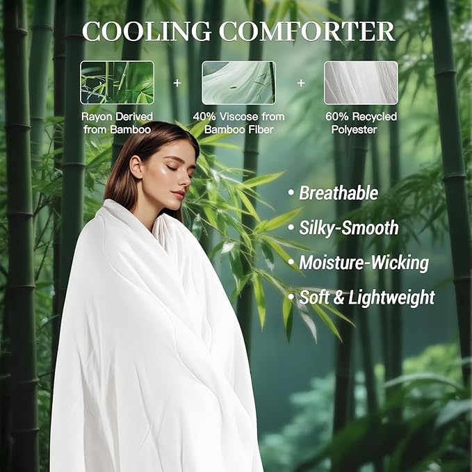 NEXHOME PRO 100% Viscose Derived from Bamboo Comforter Twin Size - Cooling & Moisture-Wicking Bedding - All Season Lightweight Design - Natural Organic Twin Duvet Insert