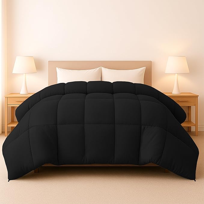 LUX Décor Twin Comforter – 92x68 Ultra-Soft Down Alternative Duvet Insert with Corner Tabs & Box Stitching, Hotel Quality Plush Microfiber Bedding, Oeko-TEX Certified - Black