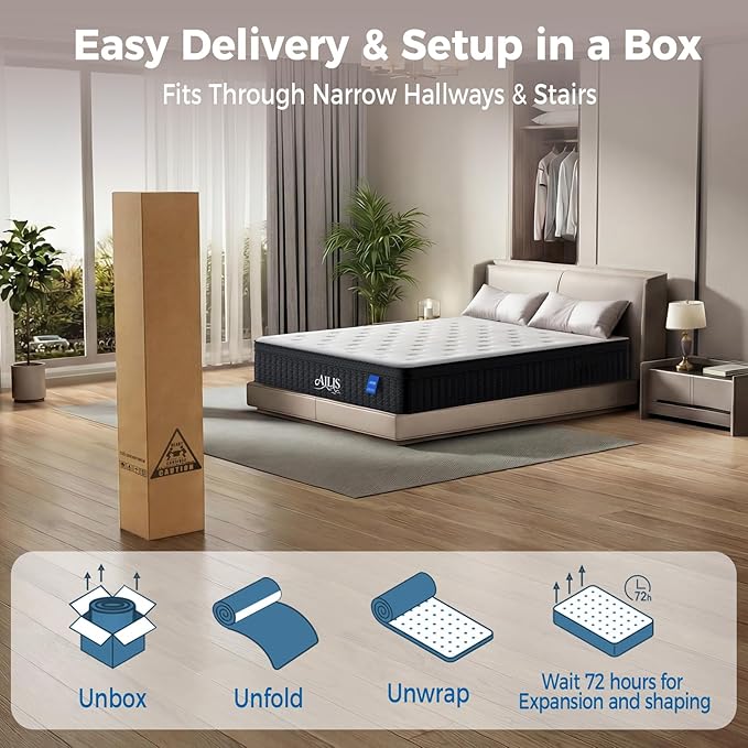King Mattress,12 Inch king size Mattress in a Box, Medium Firm Hybrid Mattress with Individually Wrapped Pocket Springs for Excellent Motion Isolation & Strong Edge Support, Cooler Breathable Sleep