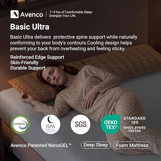 Avenco 8 Inch Twin Gel Memory Foam Mattress, Open-Cell Breathable Foam for Cooling Night Sleep, Removable Washable Cover, CertiPUR-US Certified Twin Size Mattresses in a Box