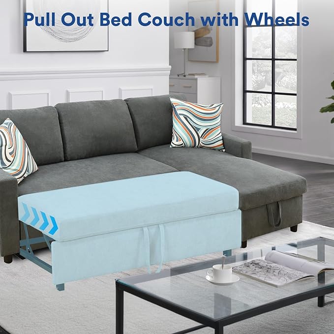 Rovibek 83" Convertible Sofa Bed Couch with Storage - 4 in 1 L Shaped Sofa with Pull Out Couch Bed for Living Room, Apartment, Office, Small Spaces, Grey