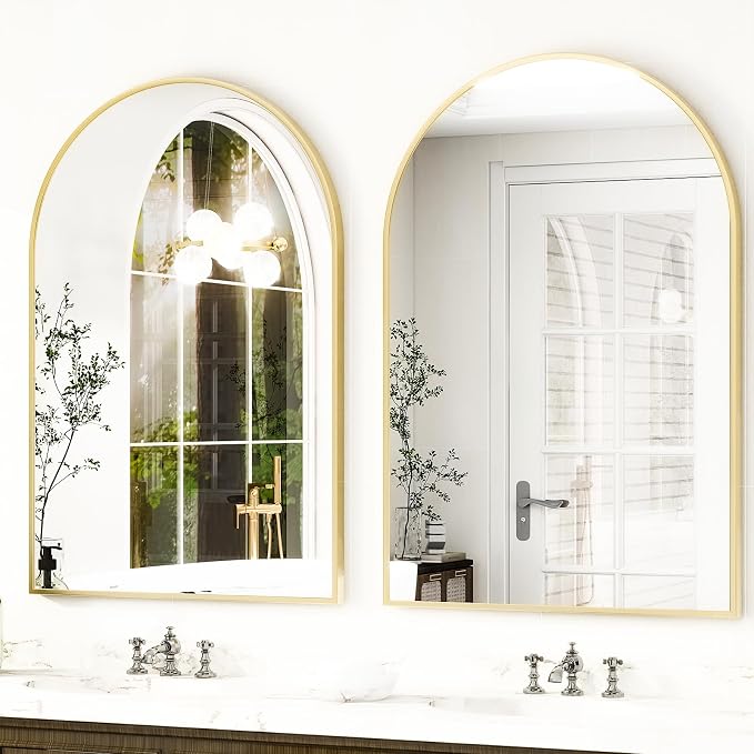 HARRITPURE Arched Bathroom Mirror - 30"x40" Gold Large Wall Mounted Vanity Mirror Aluminum Alloy Frame Arch Wall Mirror for Living Room, Bedroom and Entryway - Image 2