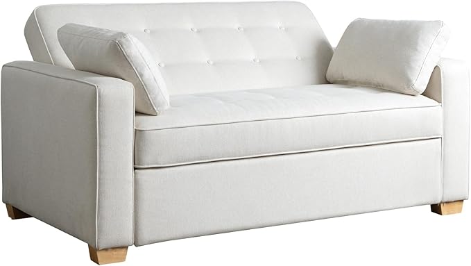 Serta Ainsley 66.5" Convertible Sleeper Loveseat, Full Size, Dreamcoil Comfort, Soft Woven Fabric, Oyster