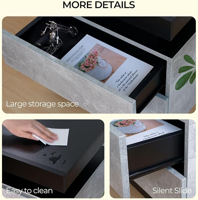 Bingoday Nightstand Set of 2 LED Nightstand with 2 Drawers, Bedside Table with Drawers for Bedroom Furniture, Side Bed Table with LED Light - Image 8