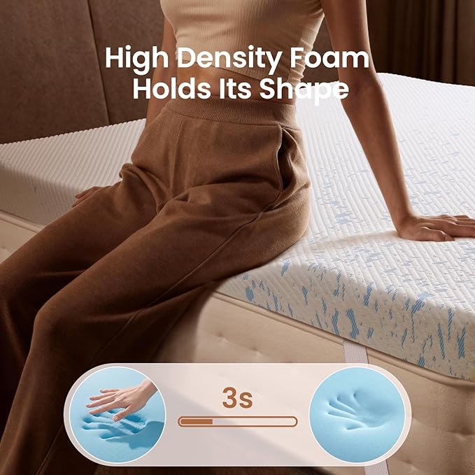 OhGeni 3 Inch Cooling Twin XL Gel Memory Foam Mattress Topper Pad,Soft Bed Cover with Anti-Slip Base,Zipper & Straps,Extra Comfort & Back Pain Relief,College Dorm Room Essential