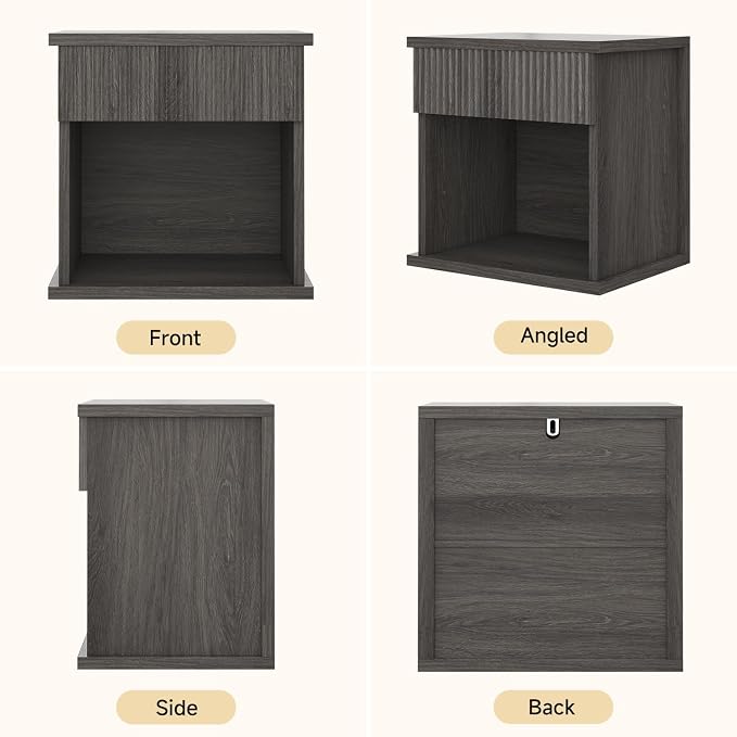 UNIQUITE Fluted Nightstand, 22.8" Wide Nightstands with Drawer Storage Large Wood BedsideTable Night Stand for Bedroom, Grey Oak - Image 8
