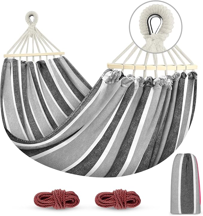 MOSFiATA Hammocks Portable Camping Hammock Upgraded 550lb Comfortable Fabric Hammock with Two Anti Roll Balance Beam and Sturdy Tree Straps for Camping, Patio, Backyard, Outdoor（Grey） by MOSFiATA