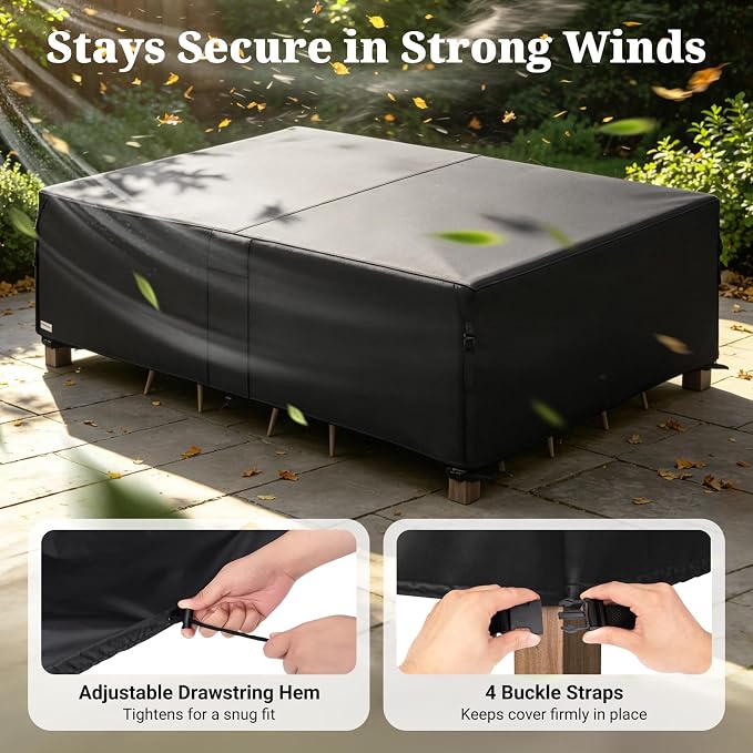 MR. COVER Heavy Duty Patio Furniture Covers, 900D Outdoor Furniture Cover Waterproof , Large Patio Set Covers Waterproof Outdoor for Dining Table and Chairs Combo, 113 x 76 x 28 Inch, Black - Image 8