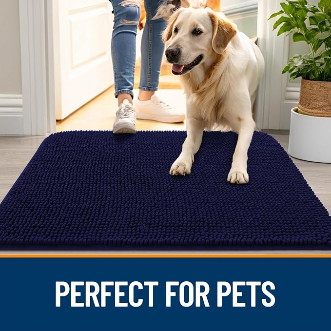 OLANLY Dog Door Mat for Muddy Paws 59x20, Absorbs Moisture and Dirt, Absorbent Non-Slip Washable Doormat, Quick Dry Chenille Mud Mat for Dogs, Entry Indoor Entryway Carpet for Inside Floor, Navy Blue - Image 6