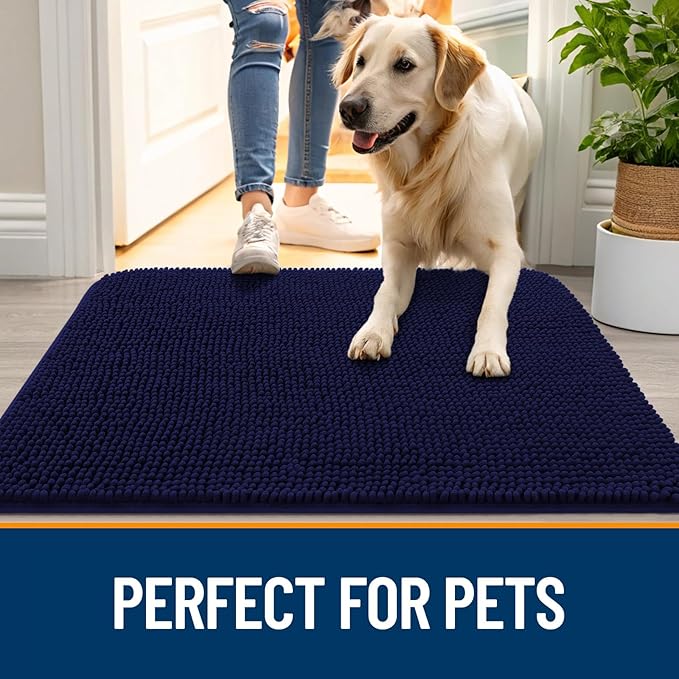 OLANLY Dog Door Mat for Muddy Paws 59x32, Absorbs Moisture and Dirt, Absorbent Non-Slip Washable Doormat, Quick Dry Chenille Mud Mat for Dogs, Entry Indoor Entryway Carpet for Inside Floor, Navy Blue - Image 6