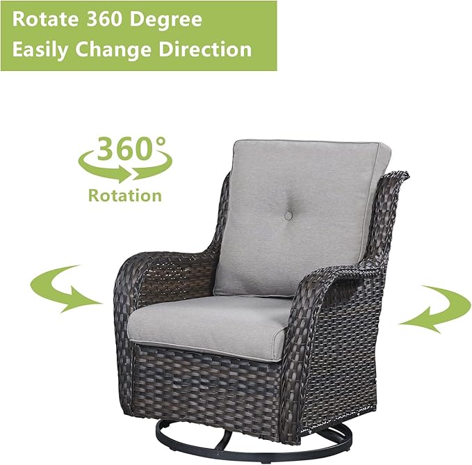 Rilyson Wicker Rocking Chair Swivel Chairs - 2 Piece Rocker Patio Chairs Set Rattan Rocking Chair for Outdoor Porch Deck Garden Backyard (Brown/Grey)