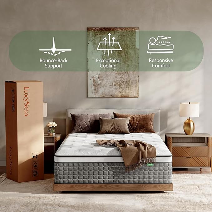 Queen Mattress, Medium Firm 14 inch Queen Size Mattress in a Box - Memory Foam & Pocket Springs for Back Pain Relief, Fiberglass Free, Motion Isolation, CertiPUR-US & Oeko-TEX Certified
