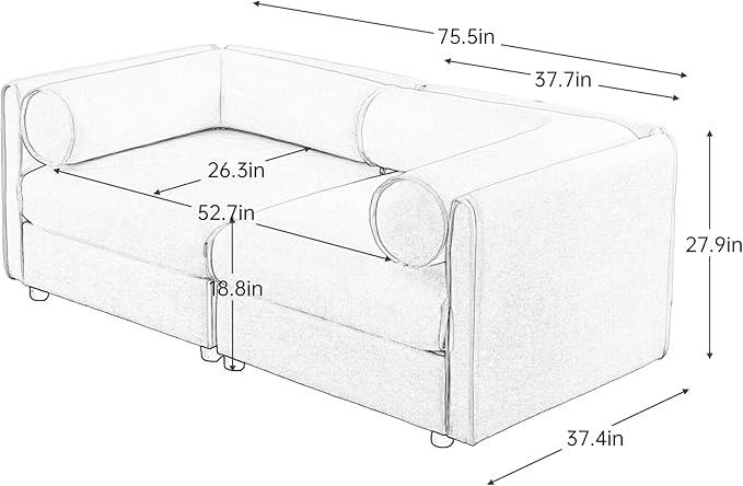 KEIKI 76" Oversized Modular Loveseat Chenille Sectional Sofa with Storage Seat, Modern 2-Seater Couch with Cylindrical Backrest and Armrests, Easy Assembly, for Apartment, Living Room, Blue