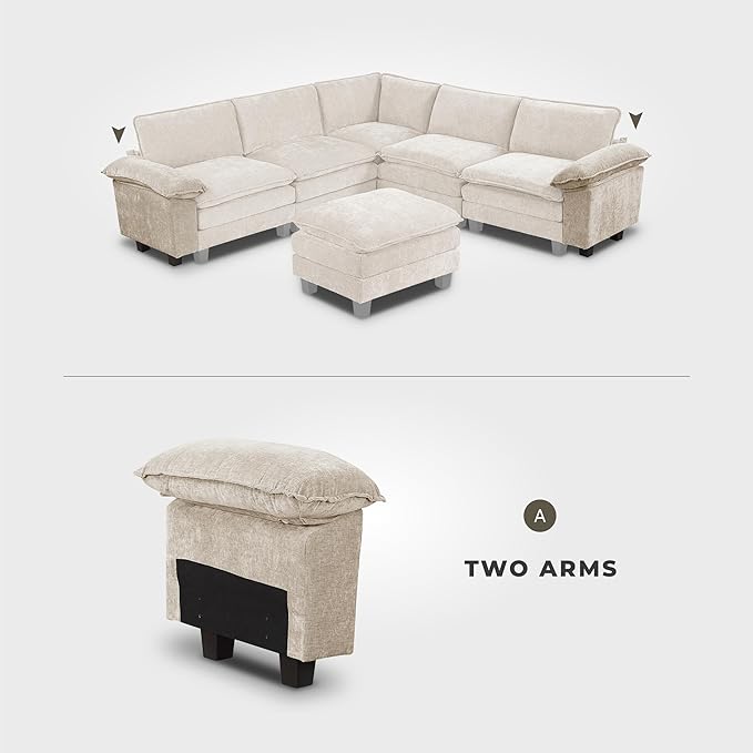 Lexicon Modular Sectional Sofa, Module for Sectional Couch, 2 Arms with Adjustable Pillow Top Set, Left and Right Sofa Arm, Soft Upholstery, Durable Frame, Customizable Comfort, Chenille Light Taupe