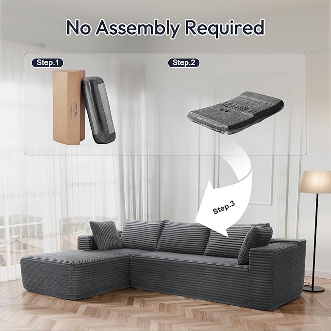 Cloud Sectional Couch, 105" Modular Sectional Sofa with Right Chaise Lounge, Modern Modular L-Shape Sofa with Pillows & Deep Seat, Boneless Couches for Living Room Bedroom, Dark Grey