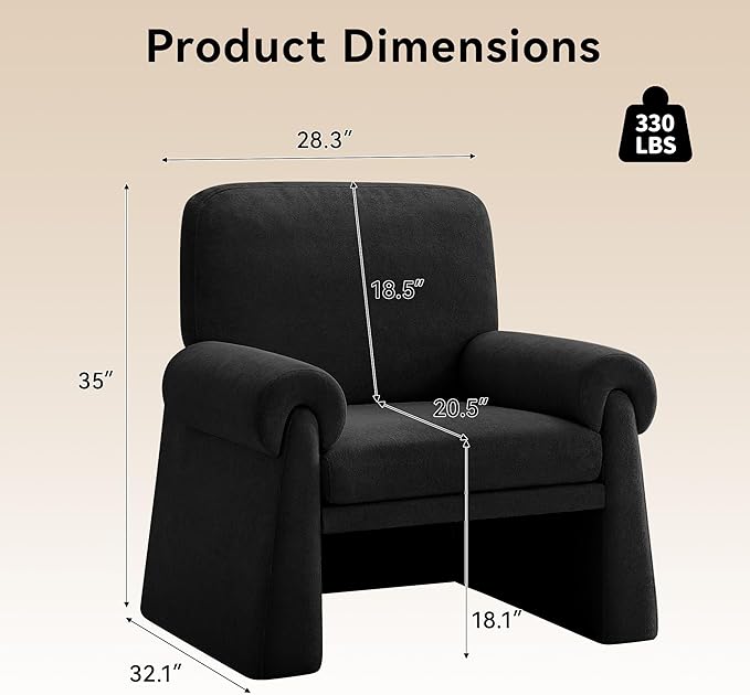 Accent Chairs Set of 2, Modern Living Room Chairs, Comfy Single Sofa Chair with Thick Cushion and Armrests, Upholstered Reading Club Chair, Arm Chair for Living Room Bedroom, Black