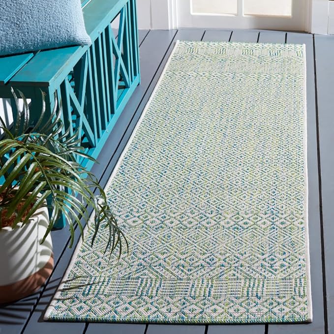 SAFAVIEH Washable Rug Outdoor Courtyard Collection - 2'3" x 6'7" Runner, Ivory & Green, Non-Shedding & Easy Cleaning, Ideal for Patio, Entryway, Mudroom, Hallway, Kitchen (CY8235-55712) by SAFAVIEH