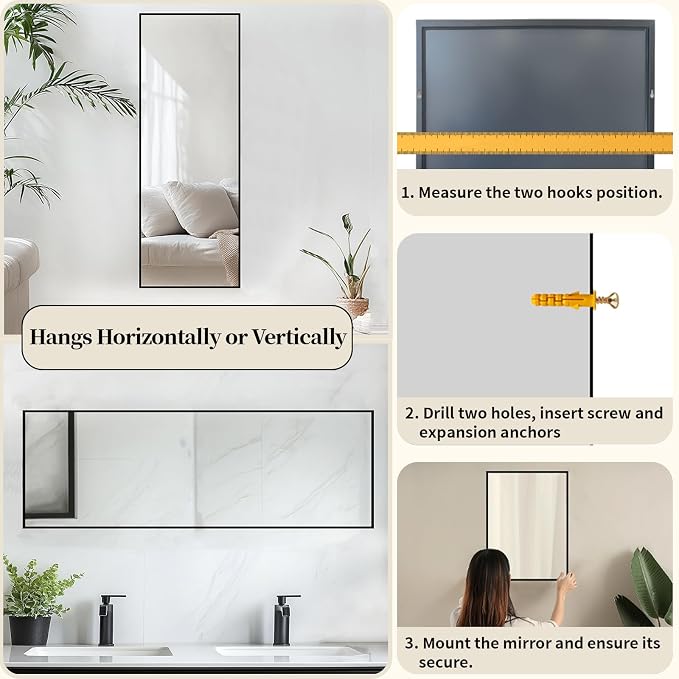 Sunniry Black Wall Mirror, Black Framed Mirror 16x48 inch, Full Body Mirror with Aluminum Metal Frame, Suitable for Dressing Room, Cloakroom, Bedroom, Living Room. - Image 5