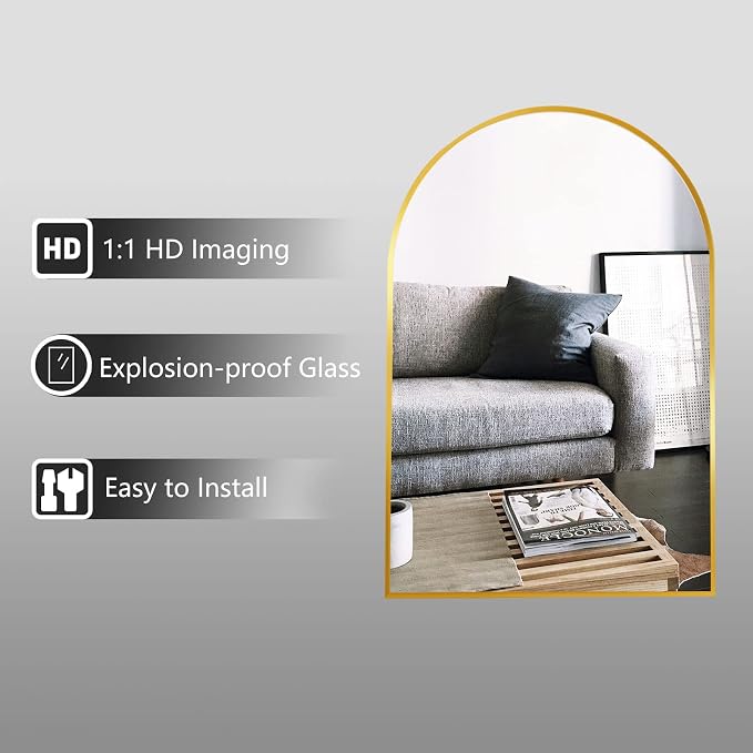 HARRITPURE 2Pcs Arched Bathroom Mirror ​Wall Mounted Mirror Aluminum Alloy Frame for Bathroom,Vanity Mirror Home Decor for Bathroom Bedroom Living Room Entryway (Gold, 20"*30") - Image 5