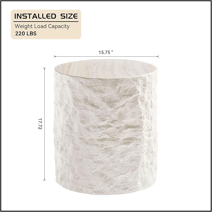 Round Side Table Small Coffee Table for Living Room Circle End Table for Bedroom Apartment, No Need Assembly (Fiberglass 15.75'' Cement Stone Pattern)