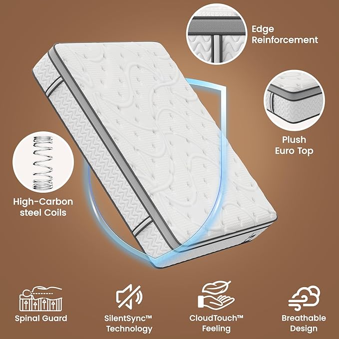 SLEEP100 Twin Mattress 10 Inch – Hybrid Mattresses for Back Pain, Extra Lumbar & Shoulder Support, Fiberglass-Free & No Odor, 365-Night Trial