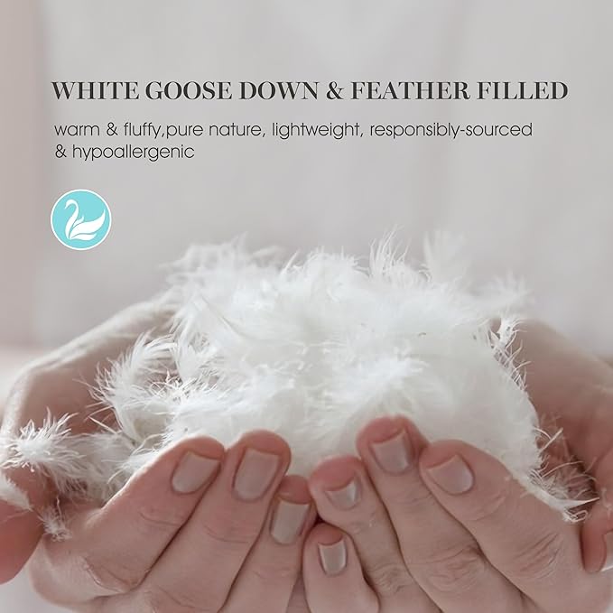 Martha Stewart White Goose Down and Feather Comforter King Size - All Season Warmth Fluffy Duvet Insert with Corner Tabs - Bedding Comforter with 100% Cotton Cover - 106 x 90 Inch