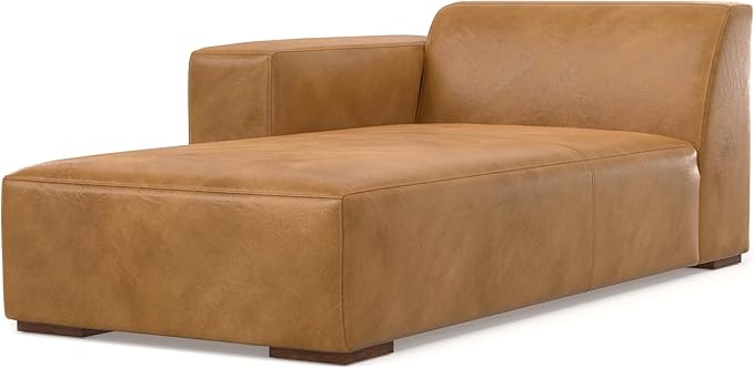 SIMPLIHOME Rex Left Chaise Sofa Module in Full-Grain Genuine Leather, Sienna, 44-inches W x 69.5-inches D, Handcrafted Modern-Style Left-Arm Chaise Lounge Chair for Living Room and Family Room