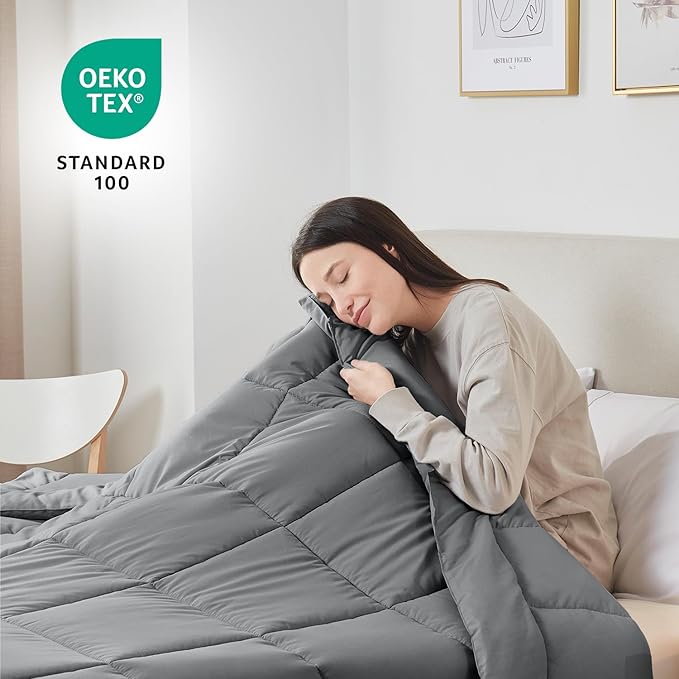 Nestle Quilted Down Alternative Full Size Comforter with Corner Tabs - All Season Grey Duvet Insert