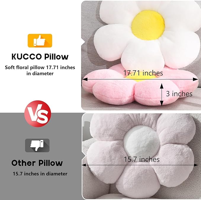17.7 Inch Sage Green Flower Pillow – Daisy Shaped Cute Decorative Throw Pillow, Soft Floral Seating Cushion Floor Pillows for Sofa, Bed, Chair & Room Home Decorative Pillows Gifts