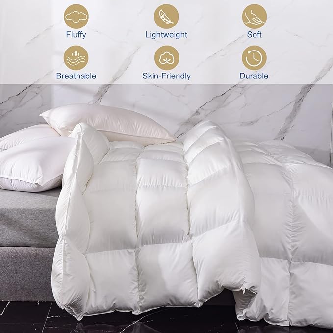 MH MYLUNE HOME Down Alternative Comforter King Size, Winter Warm Duvet Insert Fluffy Bed Comforter Insert White Baffle Box Stitched with Corner Tabs, King