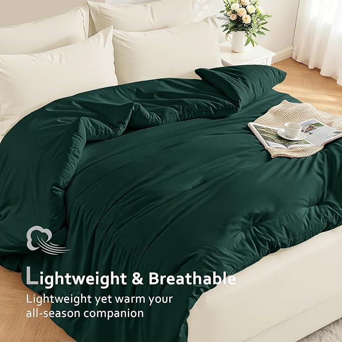 Comforters Full Size, All Season Quilted Bed Comforter, Ultra-Soft Down Alternative Duvet Insert with 4 Tabs, Lightweight Bedding Blanket - Machine Washable, Emerald Green