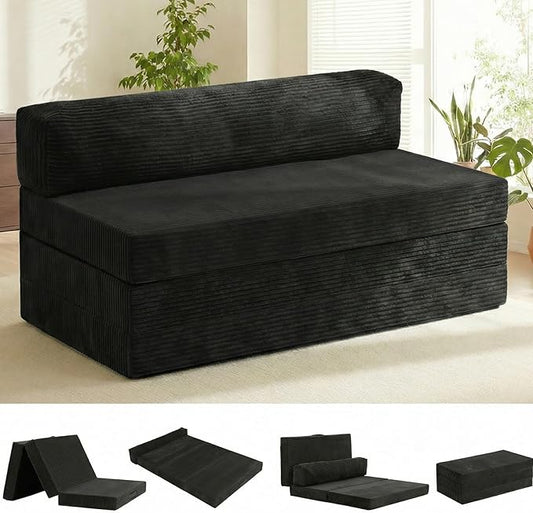 5-in-1 Convertible Sofa Bed, Boneless Loveseat Sleeper with Removable Cushions & Washable Cover, Futon Sofa Bed with Handle, Pull Out Couch for Small Spaces, Queen Size, Black