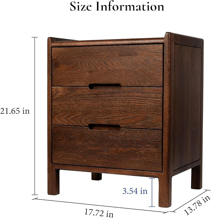 Nightstand, Solid Wood Small End Table w/3 Drawers, Modern Bedside Tables, Mid Century Night Stand, Bed Side Table, 15.75" W x 13.78" D x 21.65" H (Walnut) - Image 2