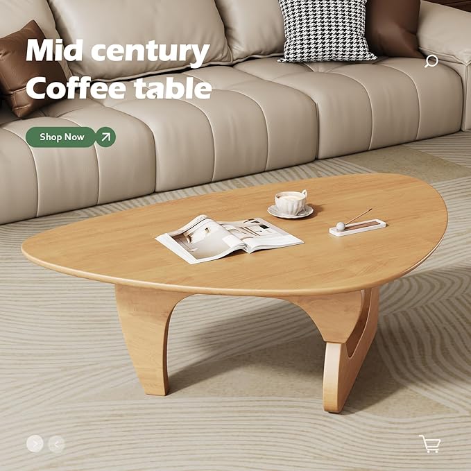 Mid Century Modern Coffee Table - Wooden Coffee Table for Living Room,Center Table Suitable for Bedroom Living Room Reception Office Tables (Wood, Small 34.5 * 23.5 * 16in)