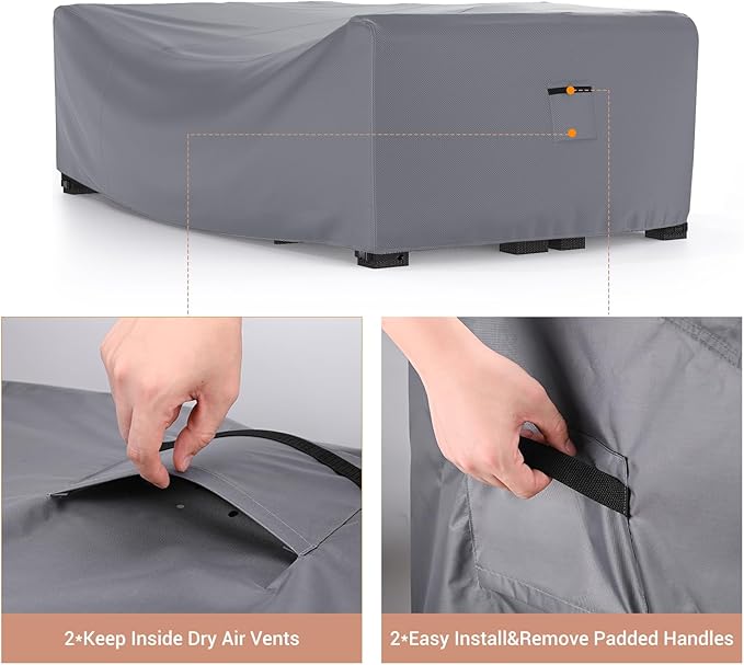 Mrrihand Heavy Duty Patio Furniture Covers, Outdoor Furniture Covers Waterproof Sectional Sofa Set , Patio Table and Chair Set Cover 138"L×86"W×28"H,Grey - Image 3