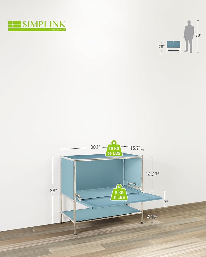 Metal Sidetable with Flap Door, 27.5" Height - DIY Modern Furnishing for Home, Office, Foyer, Bedroom - Night Stand, Book Shelf, Bookshelf, Cube Storage Organizer, Bedside Table (Blue) - Image 3