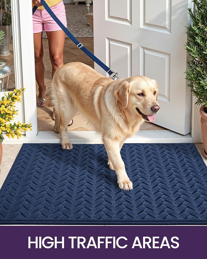 DEXI Front Door Mat Outside Entrance, 3x5 ft Large Non Slip Entry Doormat Dirt Trapper with Rubber Back, Low Profile Ultra Absorbent Welcome Mats for Inside House Home Patio Entryway, Wave Navy - Image 6