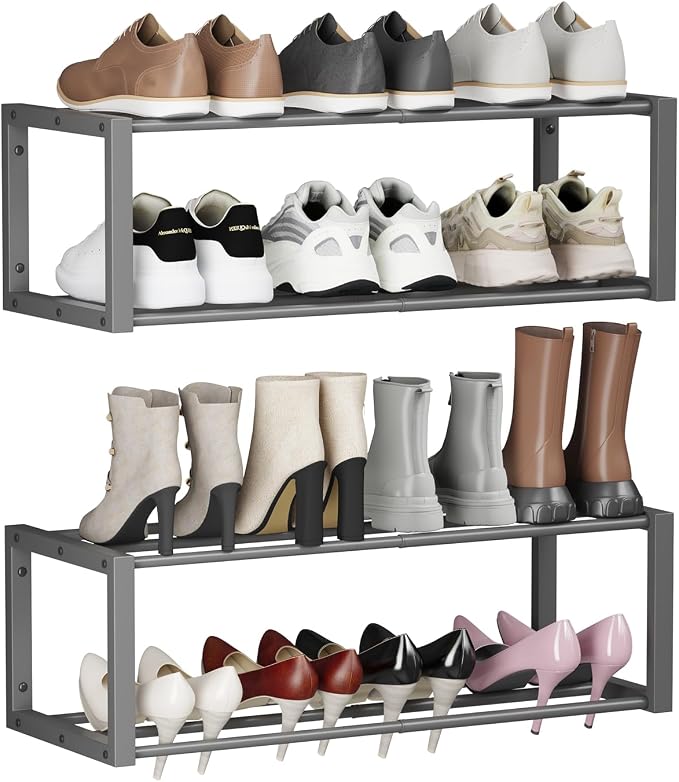 Homeiju Hanging Shoe Organizer,2 Pack Wall Mounted Shoe Rack Holds 12 Pairs,Space Saving Metal Wall Shoe Rack,Hanging Shoe Rack Shoe Holder for Small Space,Entryway,Closet,RV,Camper (Grey) by Homeiju
