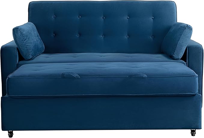 Serta Ainsley 72.6" Convertible Sleeper Sofa, Queen Size, Dreamcoil Comfort, Soft Velvet Fabric, Navy