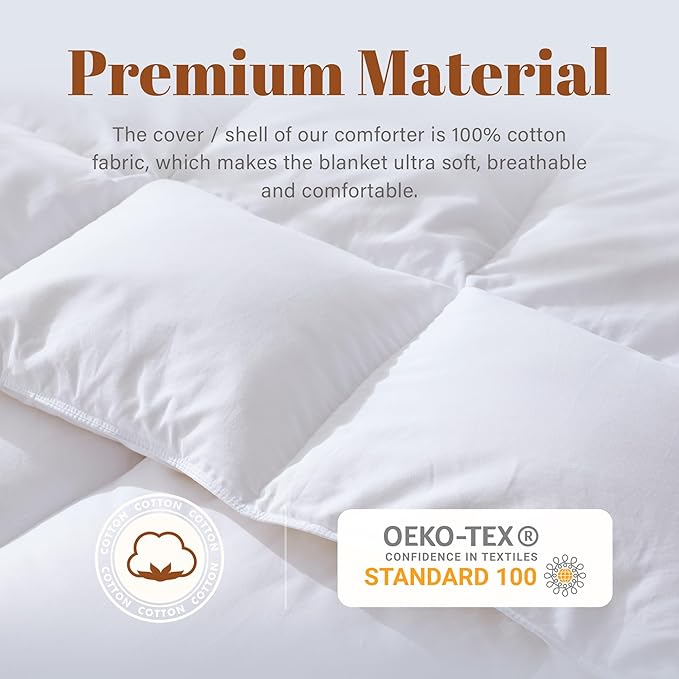 Cosybay Feather and Down Comforter Insert California King Size, 100% Cotton Cover, All Season White Down Feather Duvet Insert, Fluffy Soft Hotel Luxury Bedding for Bedroom, Cal King 104 x 96 Inch