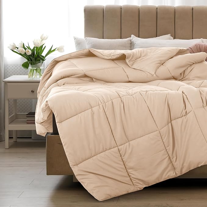 LUX Décor Twin Comforter – 92x68 Ultra-Soft Down Alternative Duvet Insert with Corner Tabs & Box Stitching, Hotel Quality Plush Microfiber Bedding, Oeko-TEX Certified - Beige