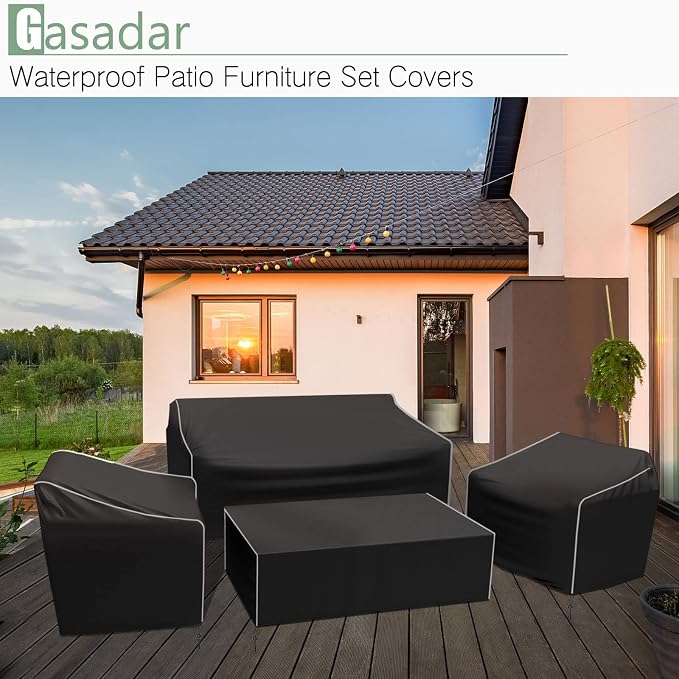 Gasadar Patio Furniture Covers Set, 4 Piece Waterproof Outdoor Furniture Cover for Outdoor Coffee Table, Chair, and Loveseat, Heavy Duty 600D, Black - Image 6
