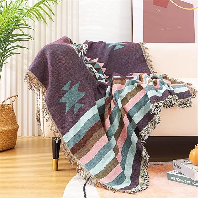 Lqprom Southwest Throw Blankets Aztec Southwestern Throws Cover Boho Native American Blankets for Gift Sofa Table Bed Living Room Decor Outdoor Camping Picnic Tent Beach Car Traveling 51"x63"