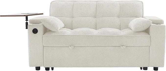 Eafurn 3 in 1 Convertible Sleeper Sofa Couch Bed,Padded Futon Loveseat Couch with Pull-Out Bed, 65" Oversized Recliner Loveseat Lounge Chaise w/Storage Armrest,USB, Side Table and Cupholders