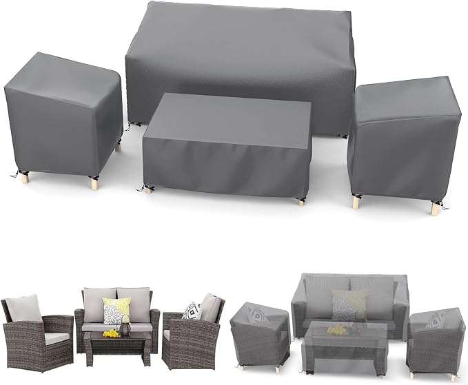 STARTWO Outdoor Patio Furniture Covers Waterproof 4-Piece Set, for Chairs 33in, Loveseat 58in, Coffee Table 46in, Heavy Duty 600D, Grey by STARTWO