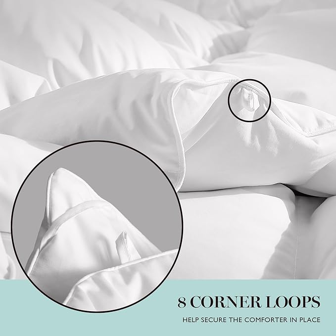 Martha Stewart White Goose King Size Feathers Down Fiber Comforter, 100% Cotton Duvet Insert King, Hotel Luxury Hypoallergenic Comforter 59oz Light Warmth 106 x 90 Inch