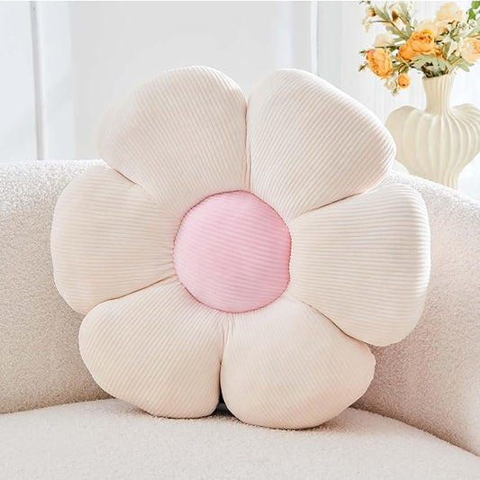 Kcvvcr Beige Flower Pillow, 17.7" Cute Flower Shaped Floor Pillow, Aesthetic Floral Plush Daisy Decorative Throw Pillows for Bed Sofa Couch