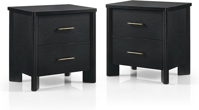 24/7 Shop at Home Sawer Modern 23-inch Wood Nightstand Set of 2 with 2 Drawers and USB Ports, Wooden Night Stand for Bedroom, Apartment, Small Bedside Table, Black - Image 8